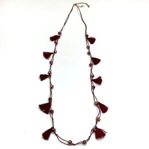 Maroon red tassel necklace 